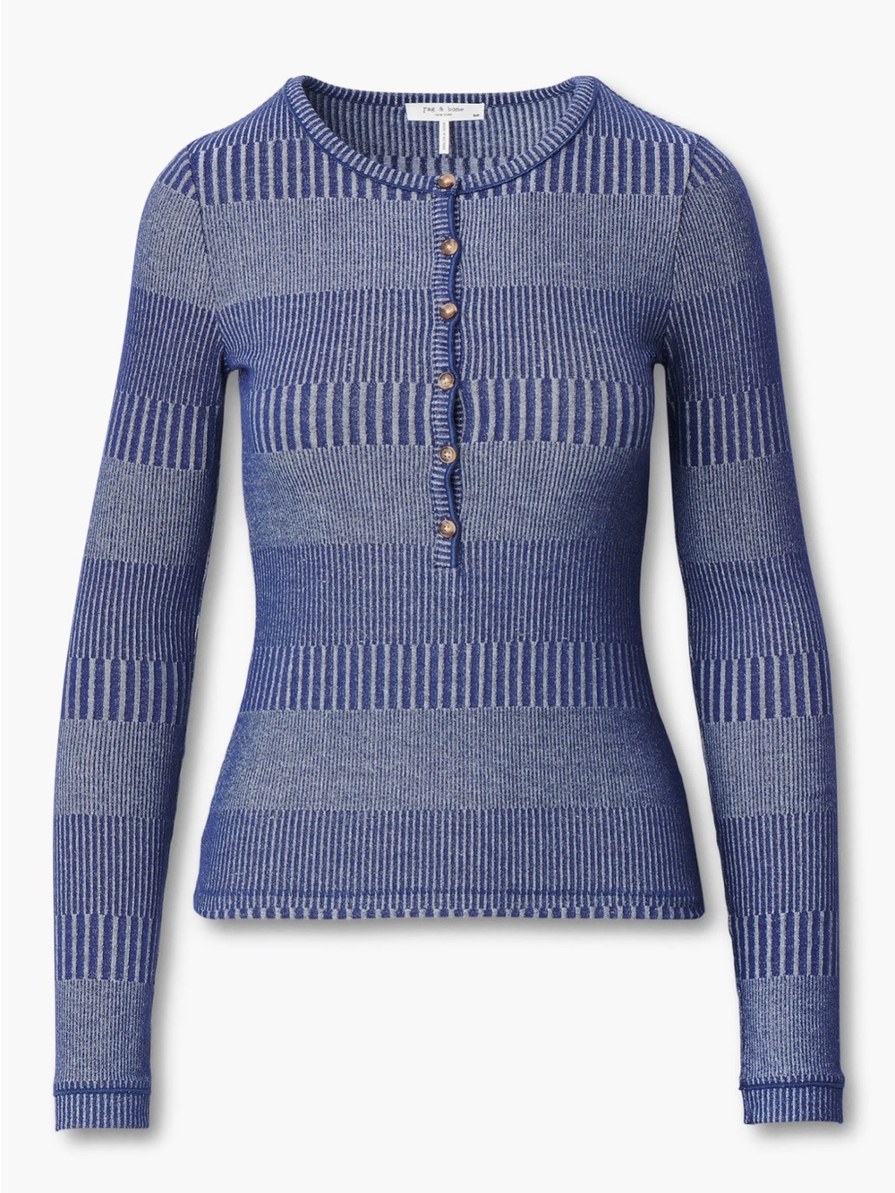New rag & bone The Knit Two Tone Henley Tee Top - Picture 2 of 13